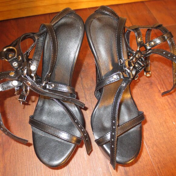 NEW  Wild Sexy Black CUSTOM MADE High Heel Triple Ankle Strap Sandals - Picture 10 of 11